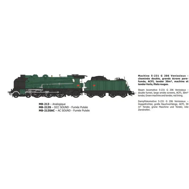 Locomotive à vapeur 5-231 G 206 Vénissieux - Ree Modèles MB213S - HO 1/87 - SNCF - Ep III - Digital sound fumigène - 2R Produit De Marque